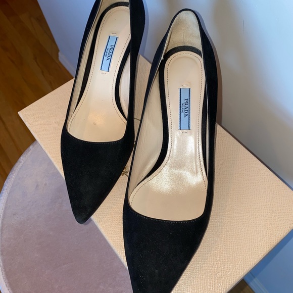 Prada Shoes - Black suede Prada kitty heel